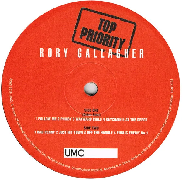 Rory Gallagher Top Priority LP 180g rimasterizzato