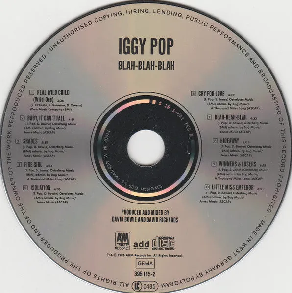 Iggy Pop Blah-Blah-Blah CD album stampa Germania 1986