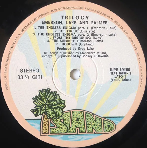 Emerson Lake & Palmer Trilogy vinile LP gatefold 1972