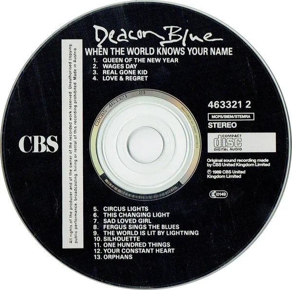 Deacon Blue When The World Knows Your Name CD synth-pop