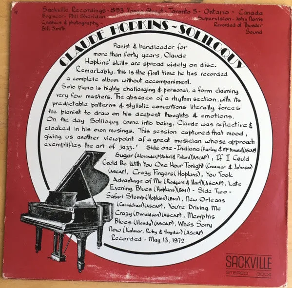 Claude Hopkins Soliloquy vinile LP rosso stride piano