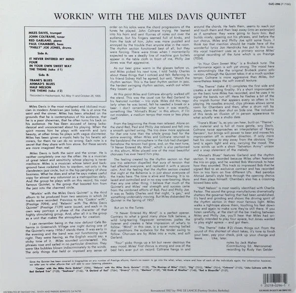 Miles Davis Workin Quintet LP vinile rimasterizzato