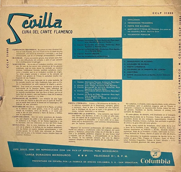 Sevilla Cuna Del Cante Flamenco vinile LP VG+