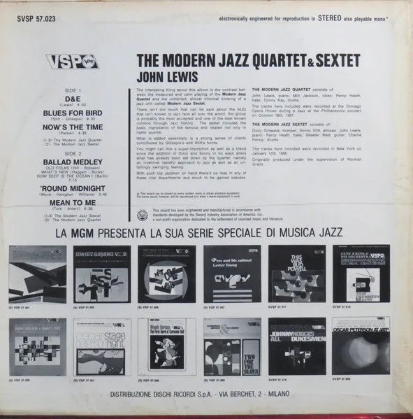 John Lewis Modern Jazz Quartet Sextet LP 1968 usato VG+
