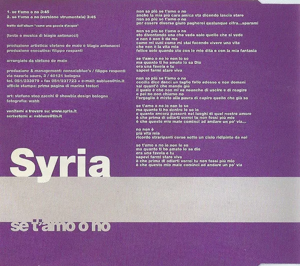 Syria Se T'Amo O No CD singolo europop strumentale