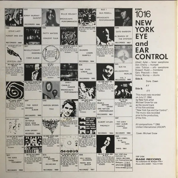 Albert Ayler New York Eye And Ear Control vinile LP