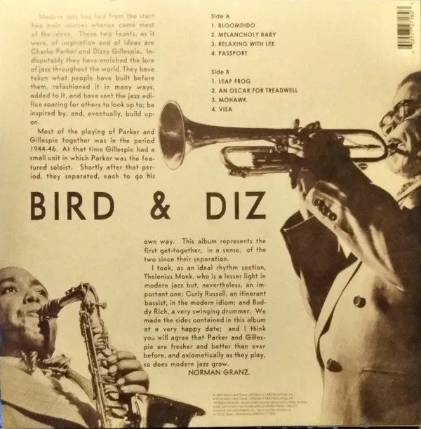 Charlie Parker Dizzy Gillespie Bird And Diz LP reissue mint
