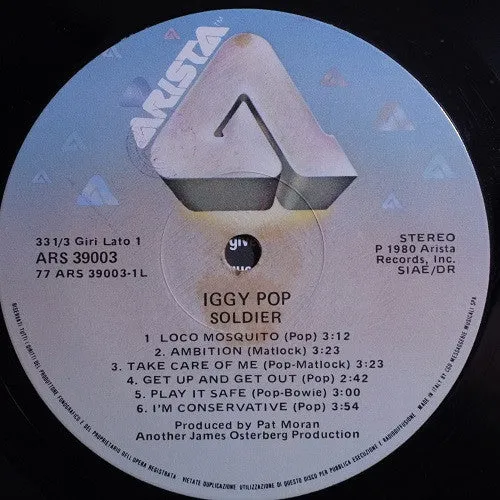 Iggy Pop Soldier LP vinile punk italiano 1980