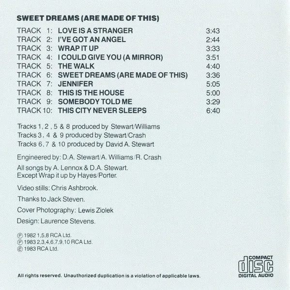 Eurythmics Sweet Dreams CD album synth-pop