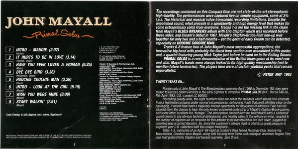 John Mayall Primal Solos CD album rimasterizzato dal vivo