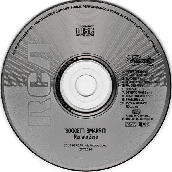 Renato Zero Soggetti Smarriti CD usato pop 1986