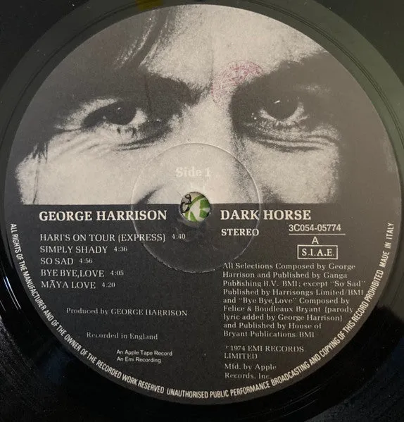 George Harrison Dark Horse LP vinile apribile VG+