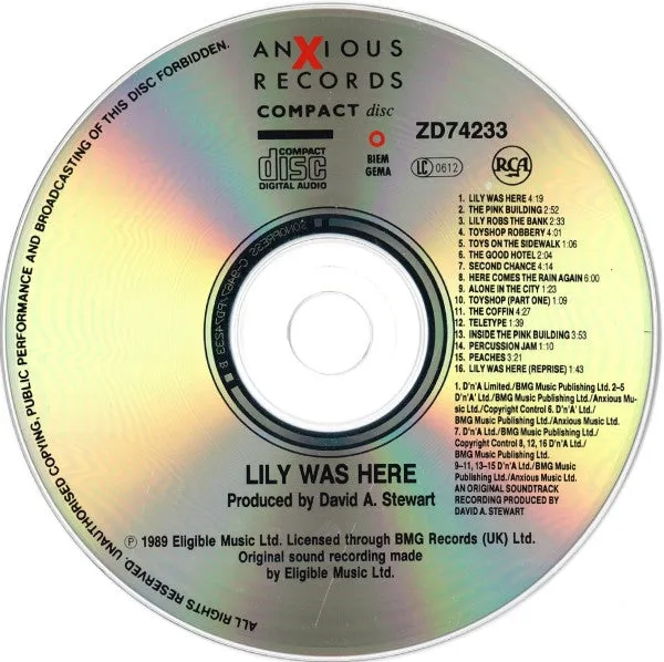 David A. Stewart Lily Was Here CD colonna sonora 1989
