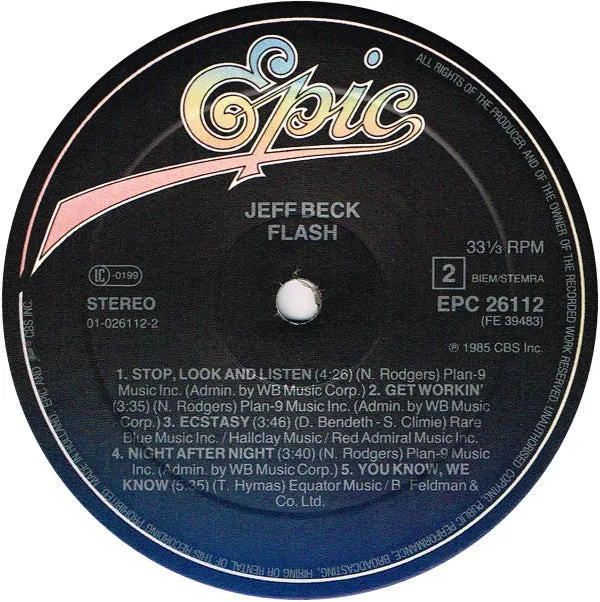 Jeff Beck Flash LP vinile Olanda 1985 prima stampa