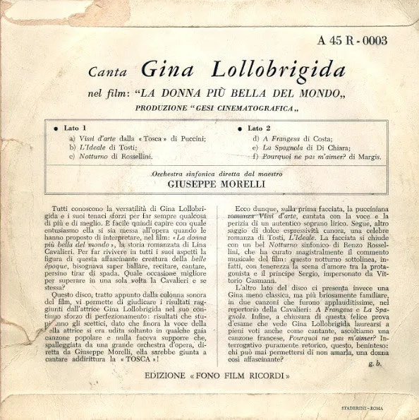 Gina Lollobrigida Donna Più Bella Mondo EP 7" 1955