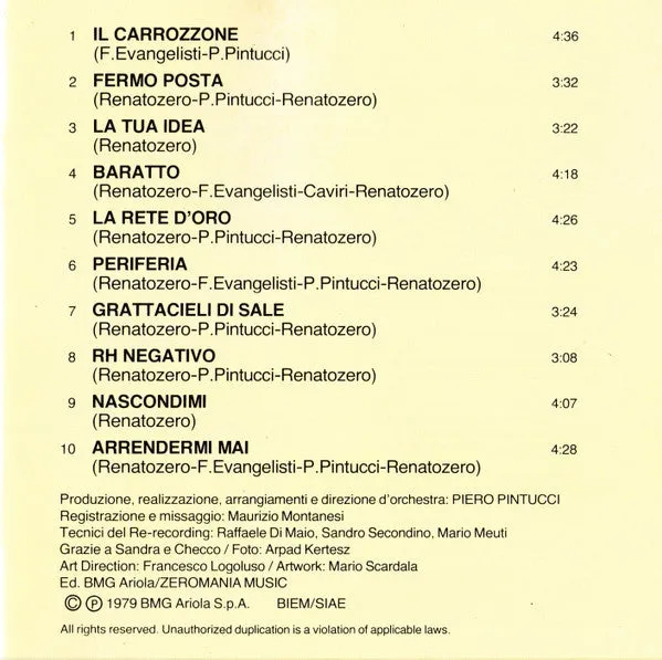 Renato Zero Erozero CD album pop G+ 1991