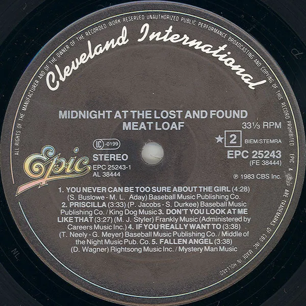Meat Loaf Midnight At The Lost And Found LP arena rock