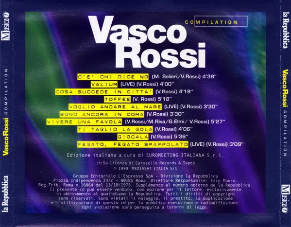 Vasco Rossi Compilation CD pop rock usato 1999