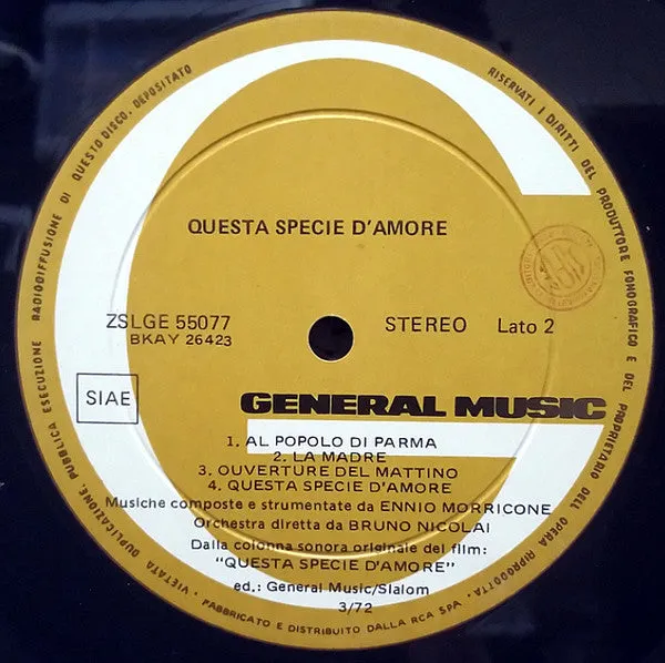 Ennio Morricone Questa Specie D'Amore vinile colonna sonora