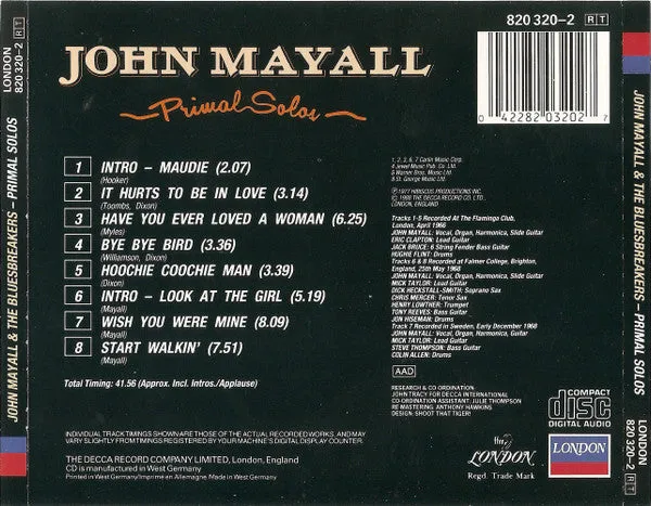 John Mayall Primal Solos CD album rimasterizzato dal vivo