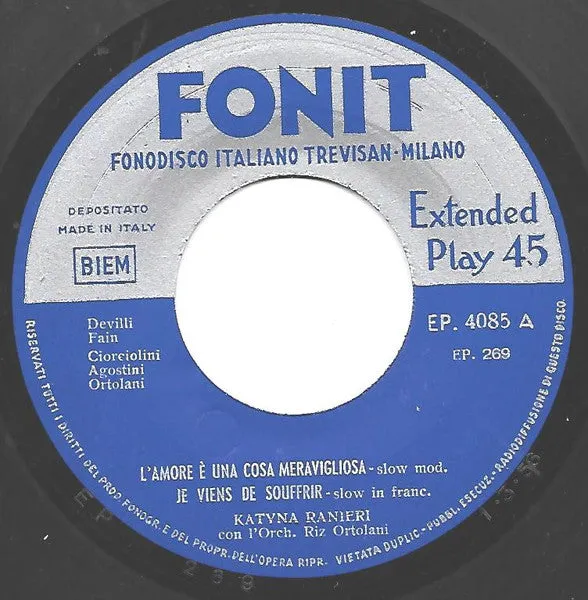 Katyna Ranieri L'Amore È Una Cosa Meravigliosa vinile 7" EP 1956