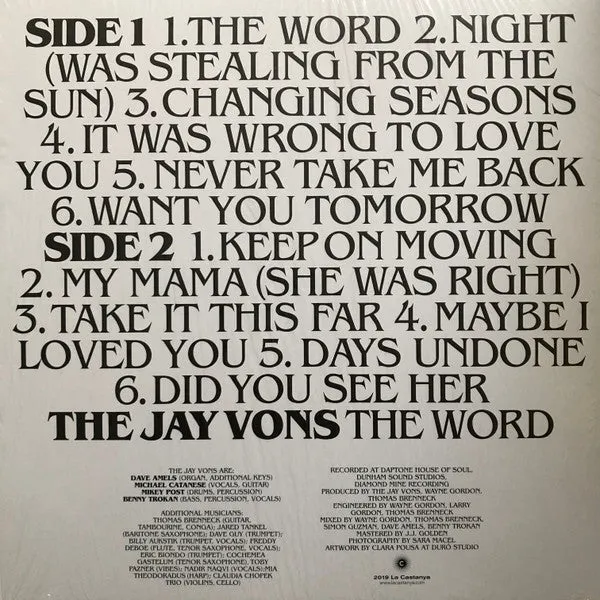 The Jay Vons The Word CD album 2019 soul pop