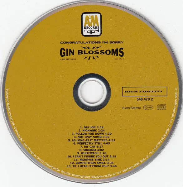 Gin Blossoms Congratulations I'm Sorry CD usato NM
