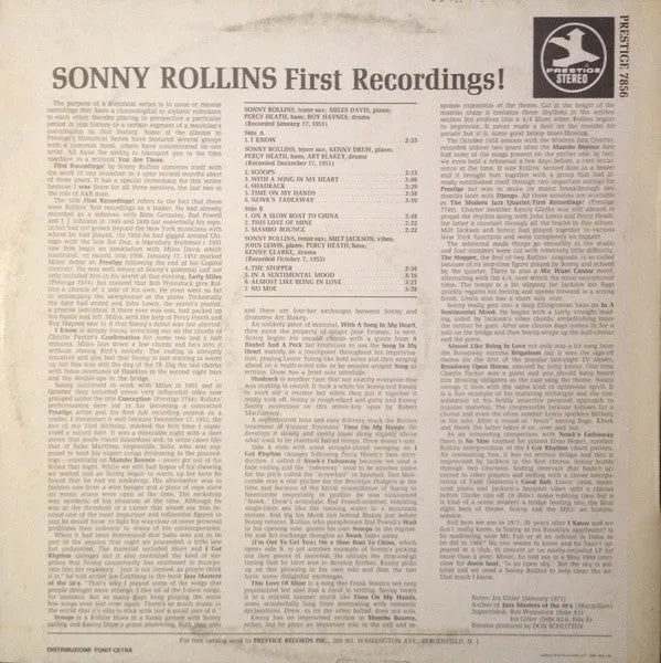 Sonny Rollins First Recordings vinile LP usato bop