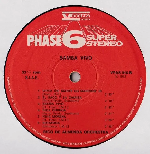 Rico de Almenda Orchestra Samba Vivo vinile LP 1973 bossa nova