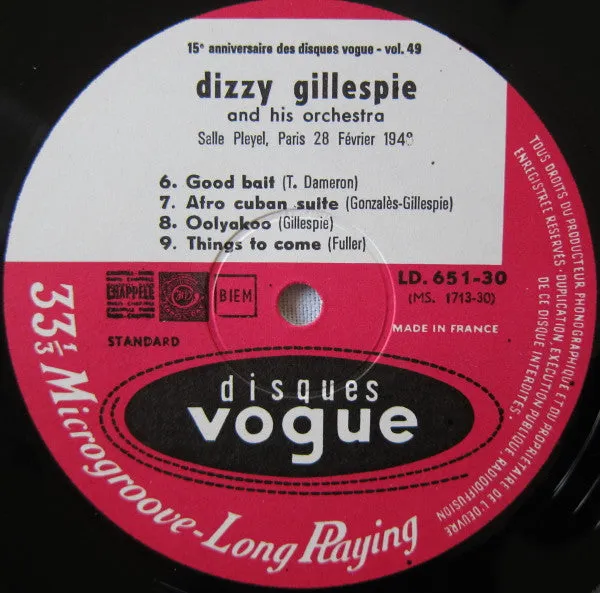 Dizzy Gillespie Paris 1948 LP mono bop Vogue