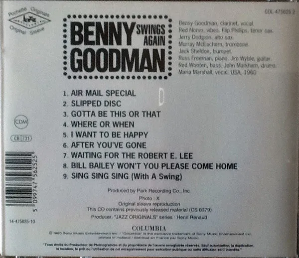 Benny Goodman Swings Again CD ristampa swing live