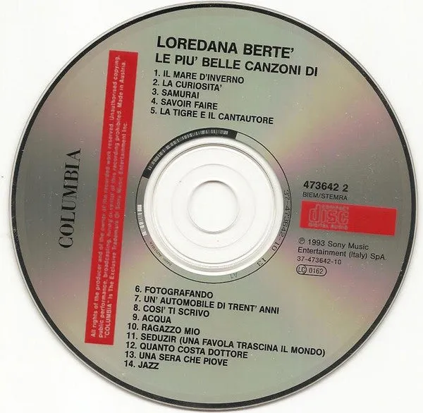 Loredana Bertè Le Più Belle Canzoni CD raccolta