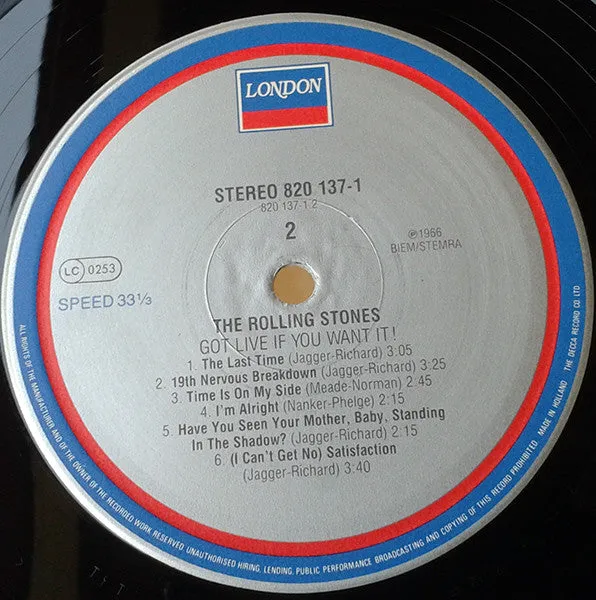 Rolling Stones Got Live If You Want It! LP vinile ristampa 1988 live