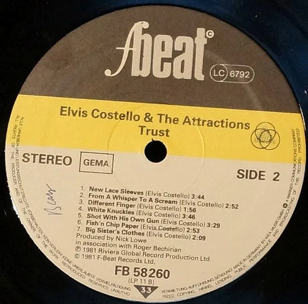 Elvis Costello Trust LP tedesco quasi nuovo