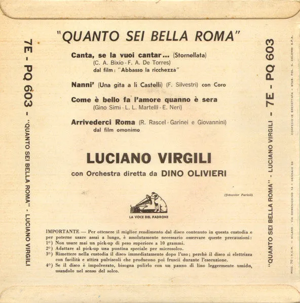 Luciano Virgili Quanto Sei Bella Roma 45 giri 7 EP tango