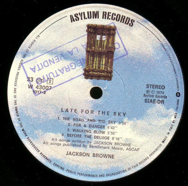 Jackson Browne Late For The Sky LP Vinile Usato NM Ristampa Italia