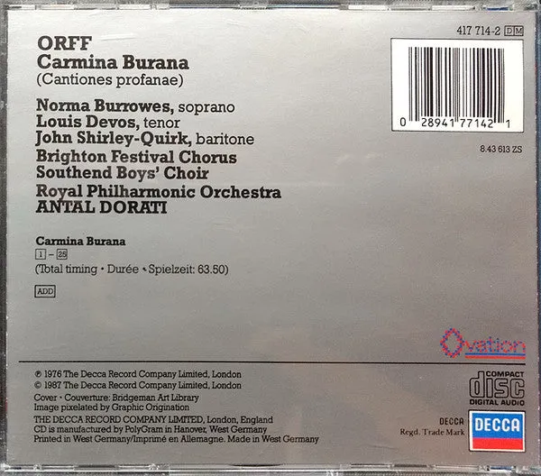Orff Carmina Burana Dorati CD Decca classica