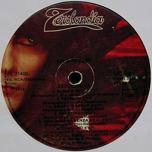 Renato Zero Zerolandia LP vinile 1978 pop rock gatefold