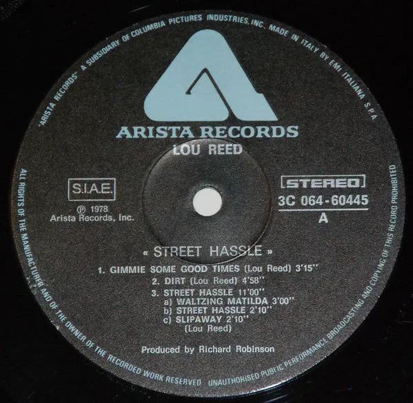 Lou Reed Street Hassle LP vinile edizione Italia NM