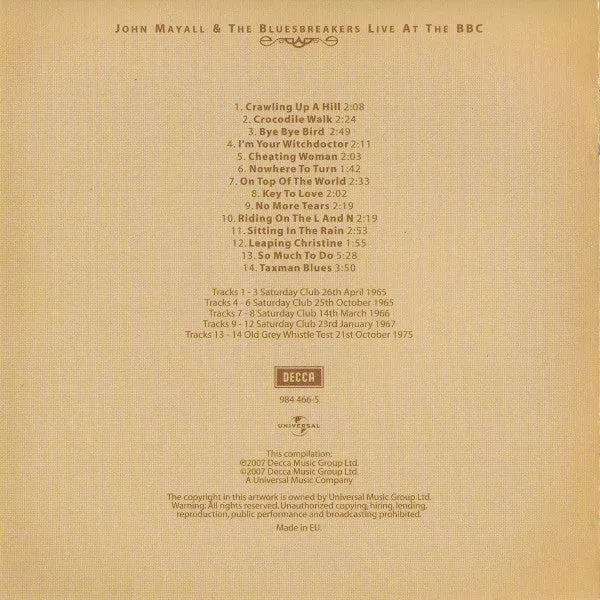 John Mayall Live At The BBC CD compilation nuovo