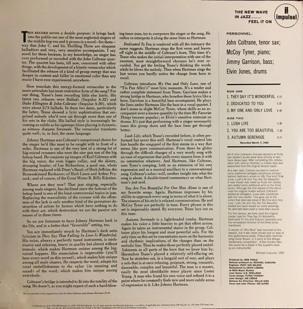 Coltrane Hartman LP heavyweight ristampa VG+