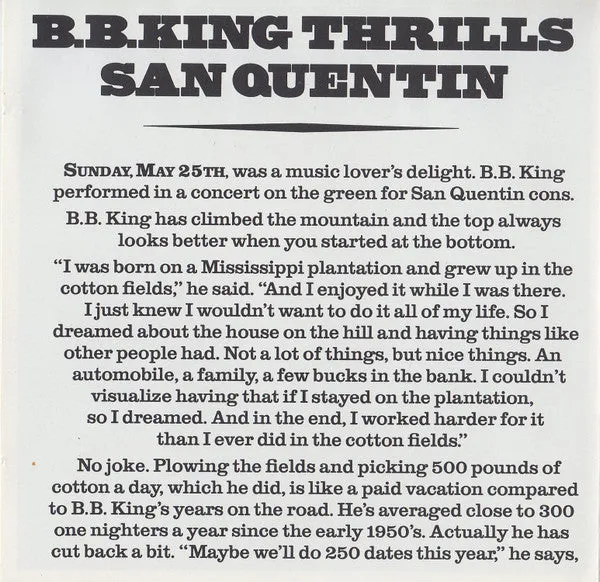 B.B. King Live At San Quentin CD usato blues