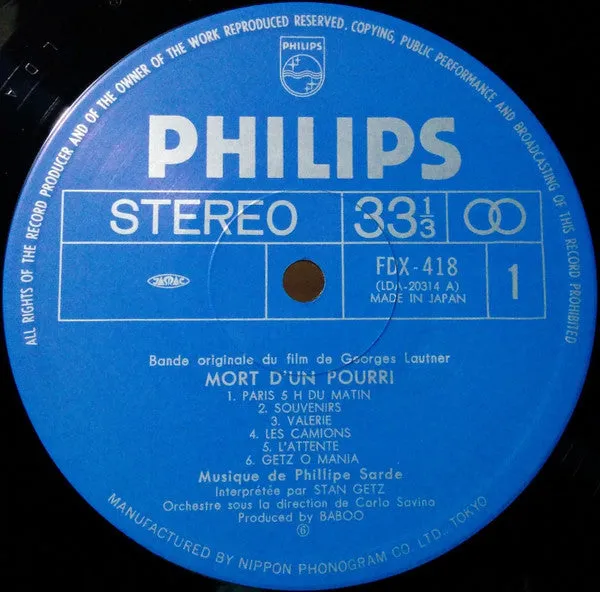 Philippe Sarde Mort D'Un Pourri LP vinile Giappone obi 1978