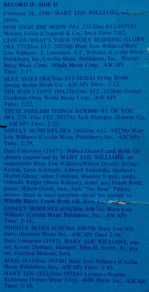 Mary Lou Williams Asch Recordings 2LP box jazz