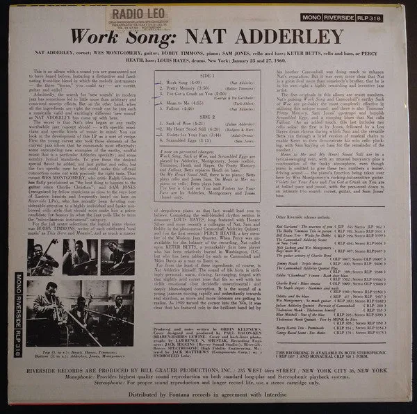 Nat Adderley Work Song LP mono hard bop Olanda