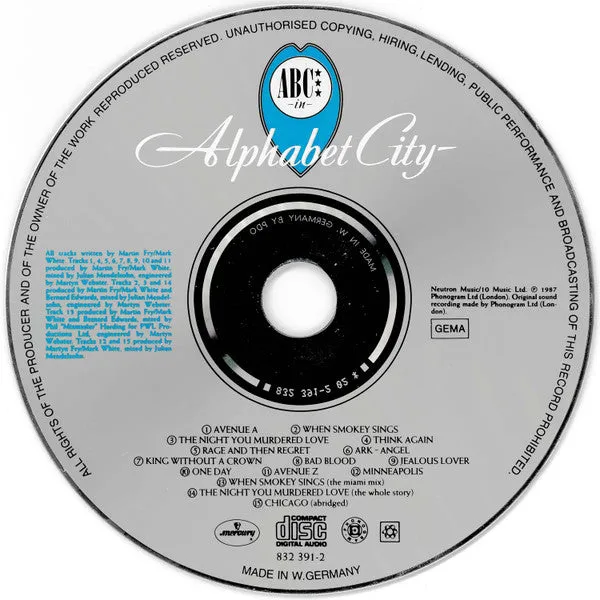 ABC Alphabet City CD album 1987 stampa europea VG+