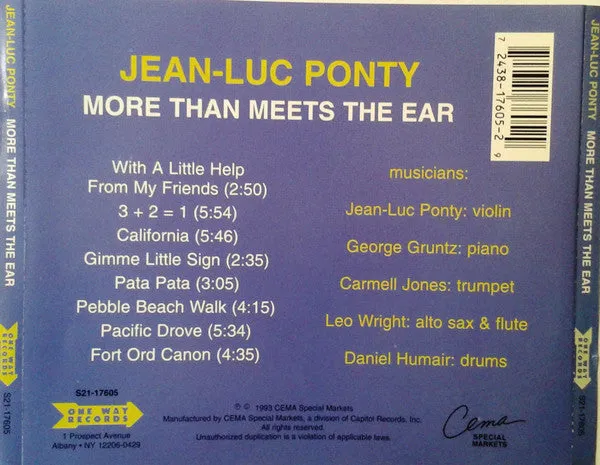 Jean-Luc Ponty More Than Meets The Ear CD ristampa fusion