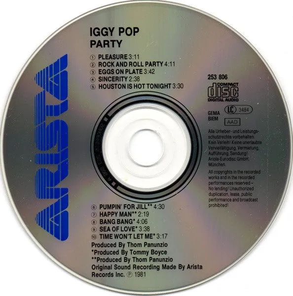 Iggy Pop Party CD ristampa 1989 usato VG glam