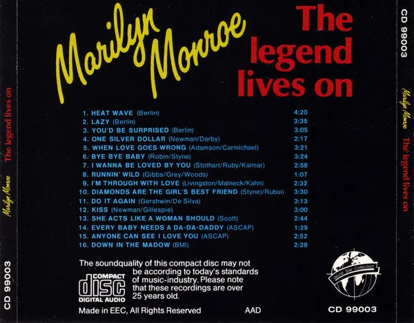 Marilyn Monroe The Legend Lives On CD usato NM vocal
