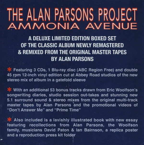 Alan Parsons Project Ammonia Avenue box deluxe 3CD vinile